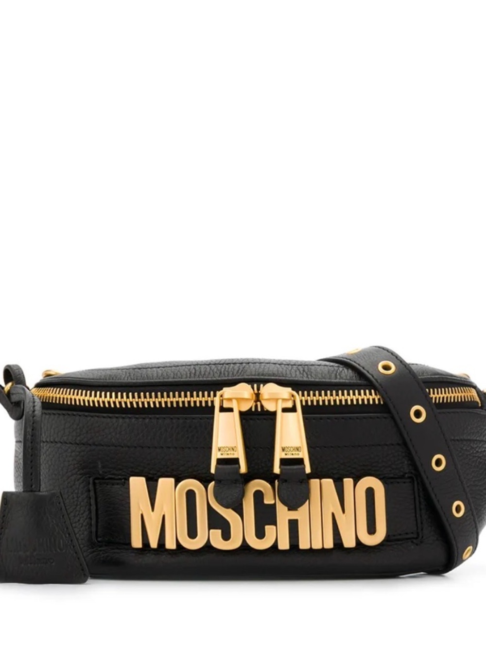 Moschino Black Leather Belt Bag with Gold Logo